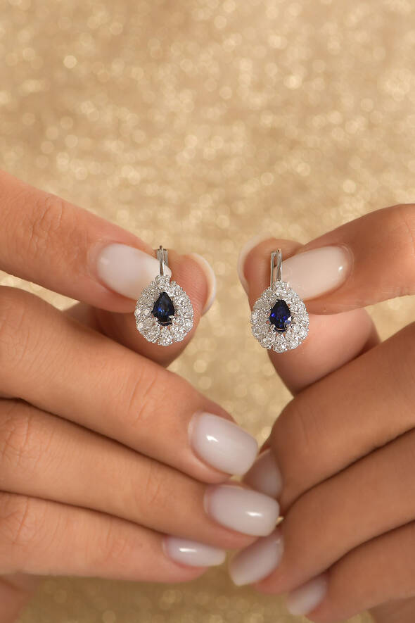 0.95 Karat Pırlanta Safir Küpe - 2