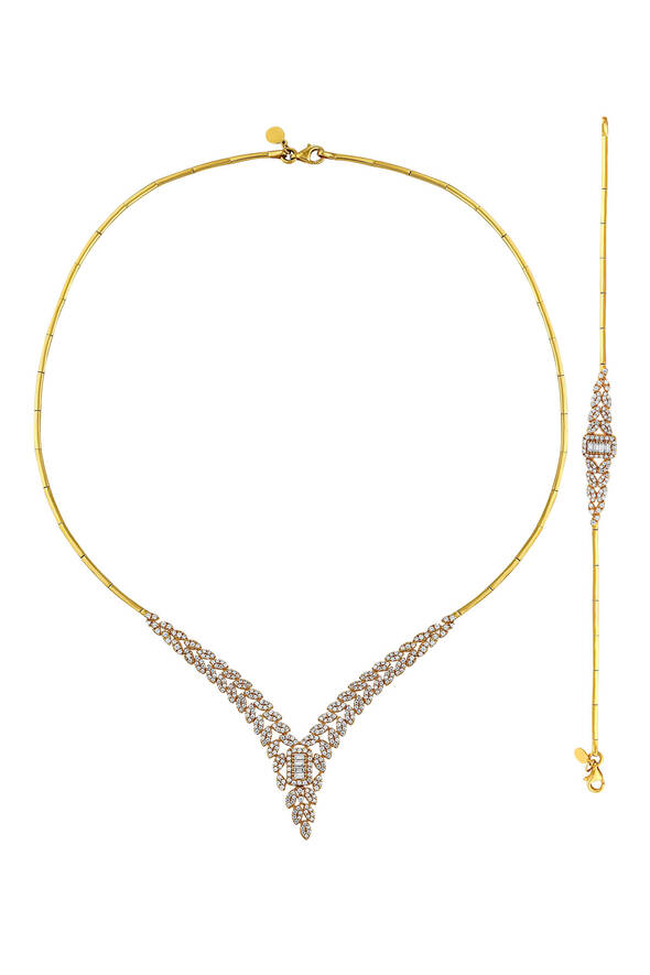 Baget Taşlı Altın İkili Set - 1