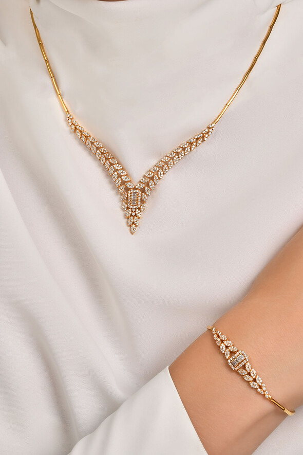 Baget Taşlı Altın İkili Set - 2