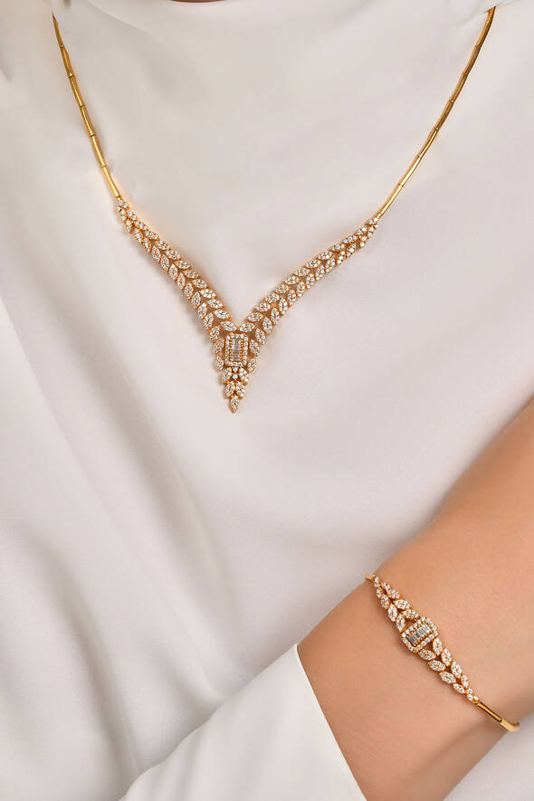 Baget Taşlı Altın İkili Set - 2