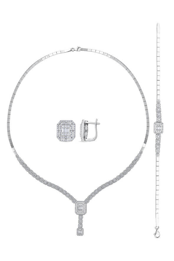 Baget Taşlı Altın Üçlü Set - 1