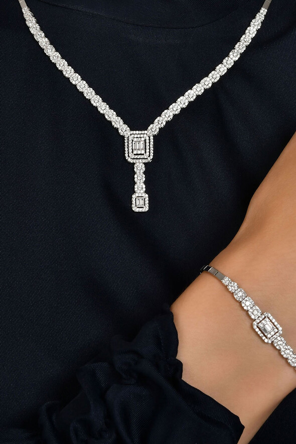 Baget Taşlı Altın Üçlü Set - 2