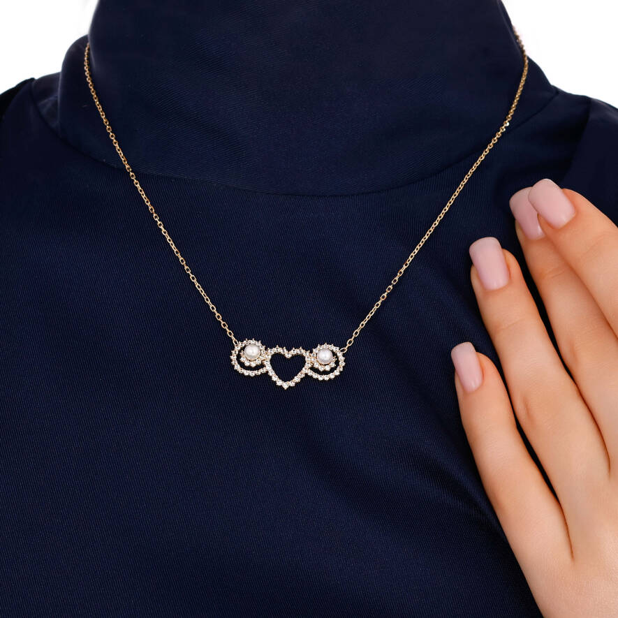 Berra Hoşhanlı İnci Detaylı Kalp Kolye - 1