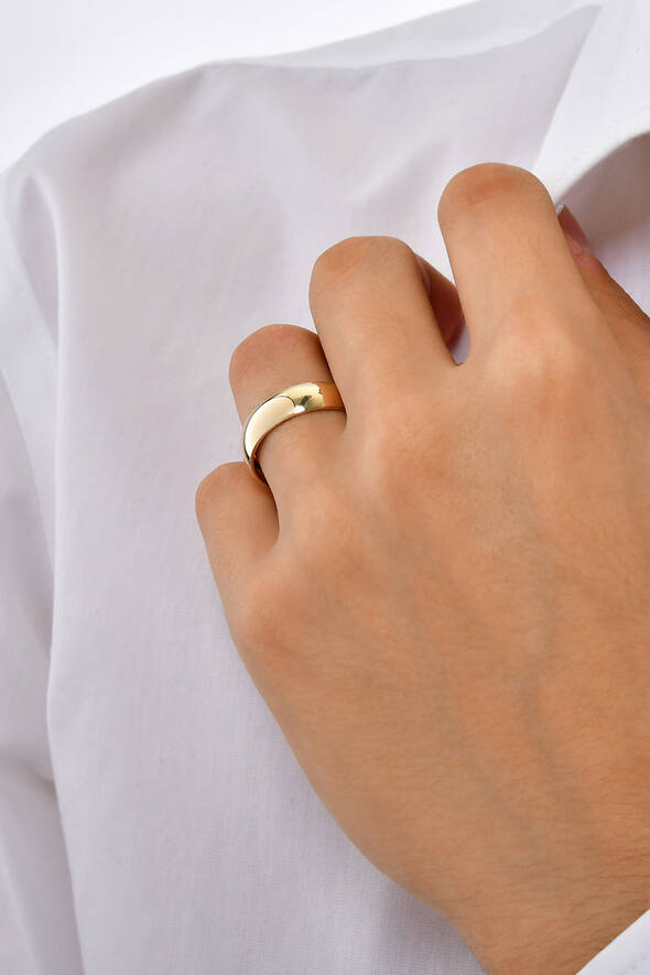 Bombeli Geniş Yüzey Altın Alyans - 2