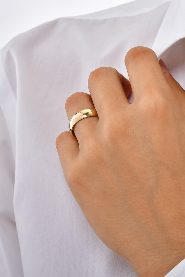 Bombeli Geniş Yüzey Altın Alyans - 2