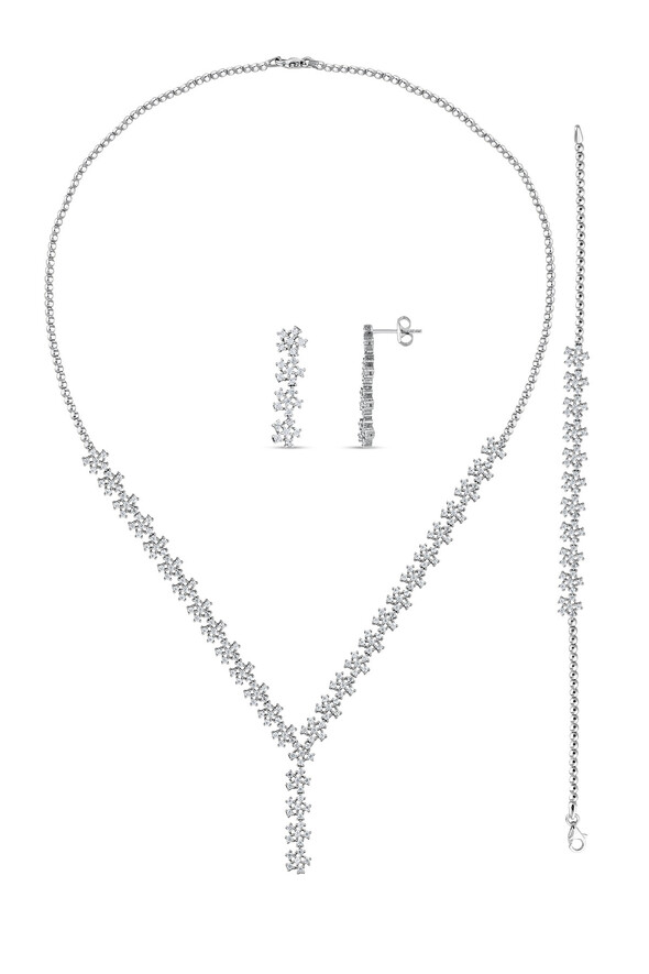 Çiçek Detaylı Altın Set - 