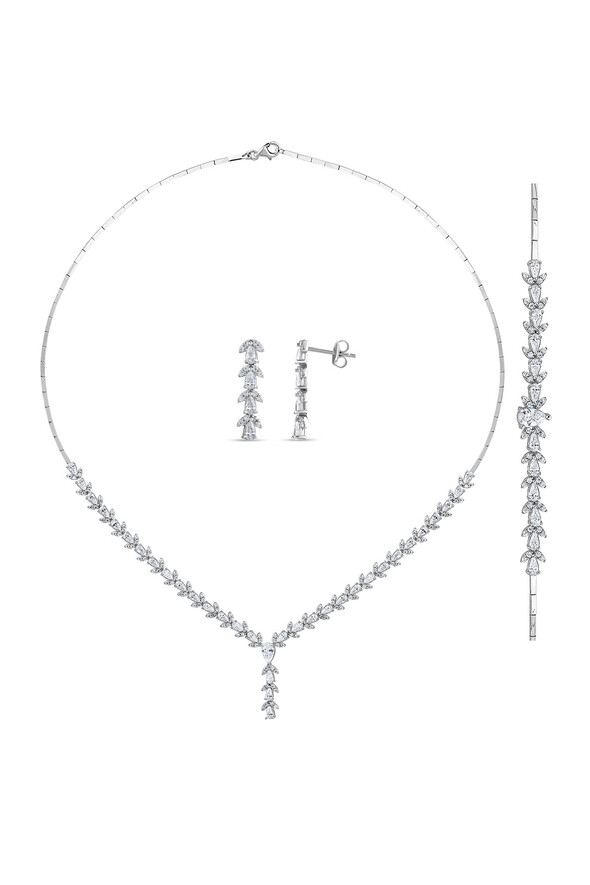 Damla Taşlı Altın Üçlü Set - 