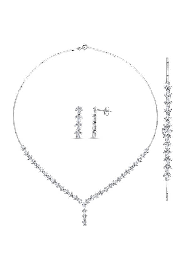 Damla Taşlı Altın Üçlü Set - 1