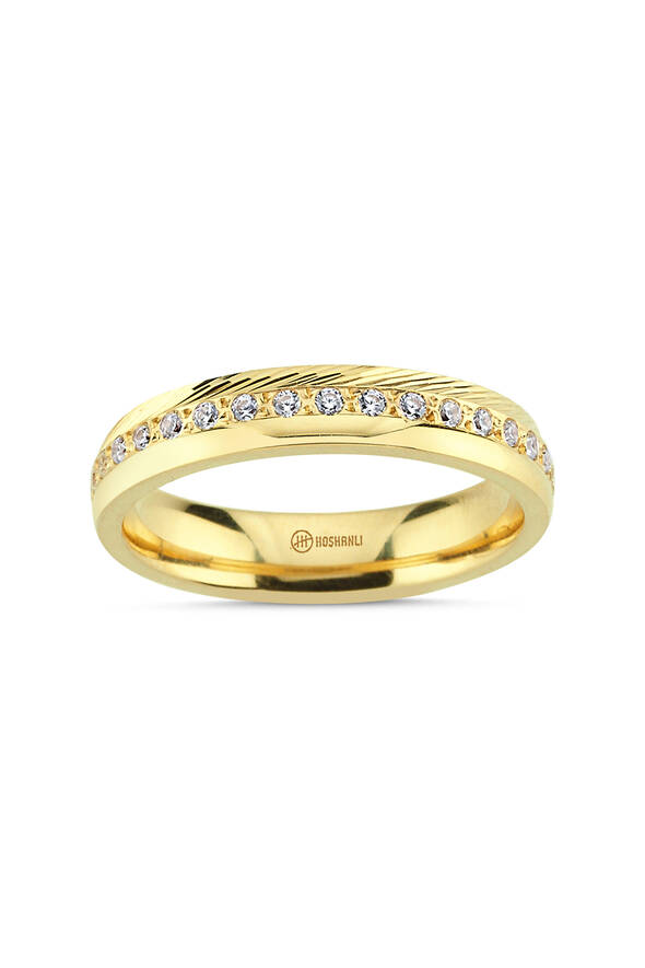 Dokulu Taş Detaylı Altın Alyans - 1