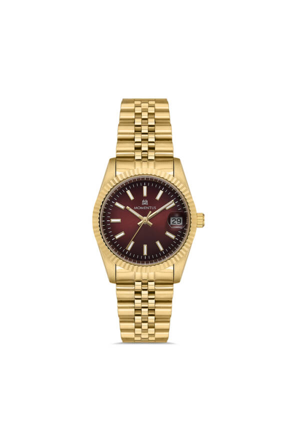 Gold Kasa & Kordonlu Kırmızı Kadranlı Kadın Kol Saati - 1