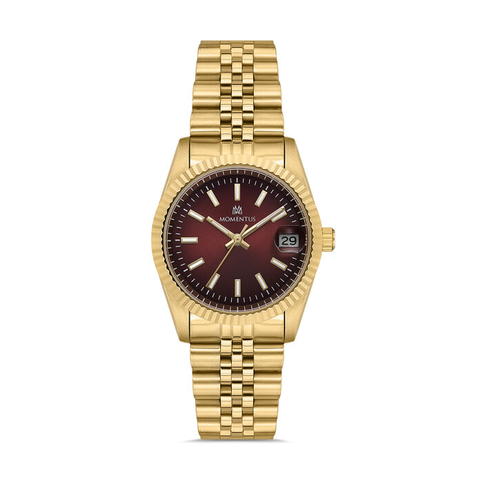 Gold Kasa & Kordonlu Kırmızı Kadranlı Kadın Kol Saati - 4