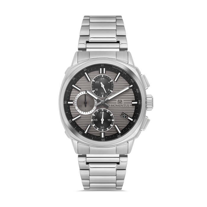 Gri Kadranlı Çelik Kronograf Erkek Kol Saati - 4