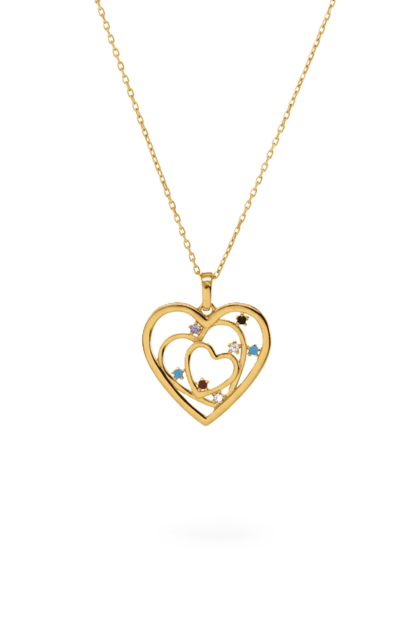 İçi Renkli Taşlı Kalpli Altın Kolye - 1