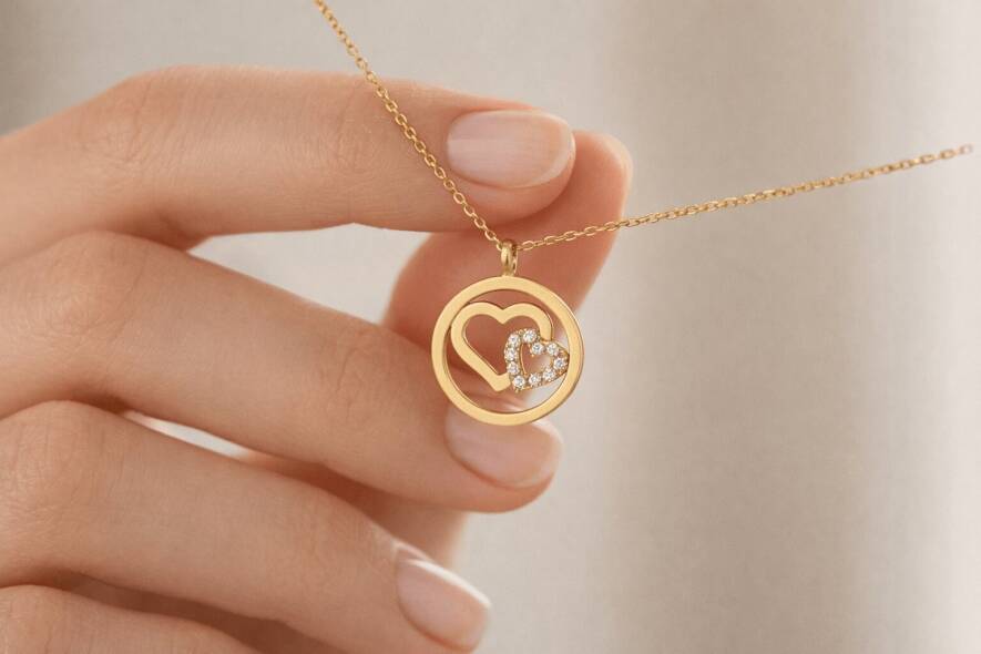 İç içe Geçmiş Kalpli Altın Kolye - 2