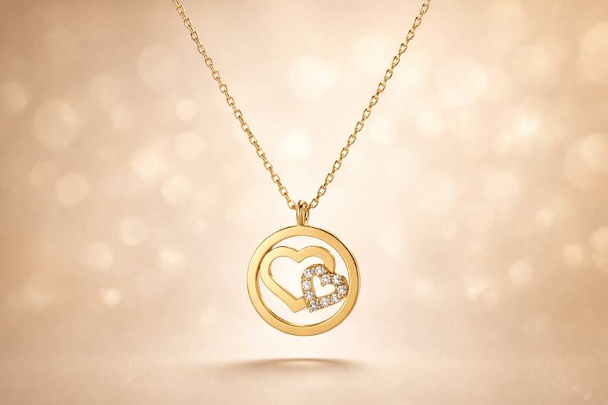 İç içe Geçmiş Kalpli Altın Kolye - 3