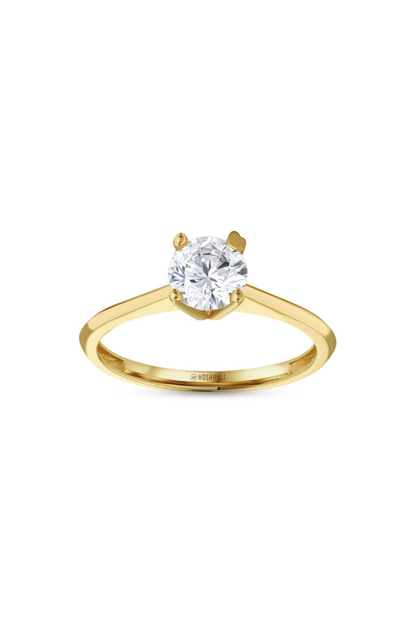 Kalp Detaylı Tektaş Altın Yüzük - 