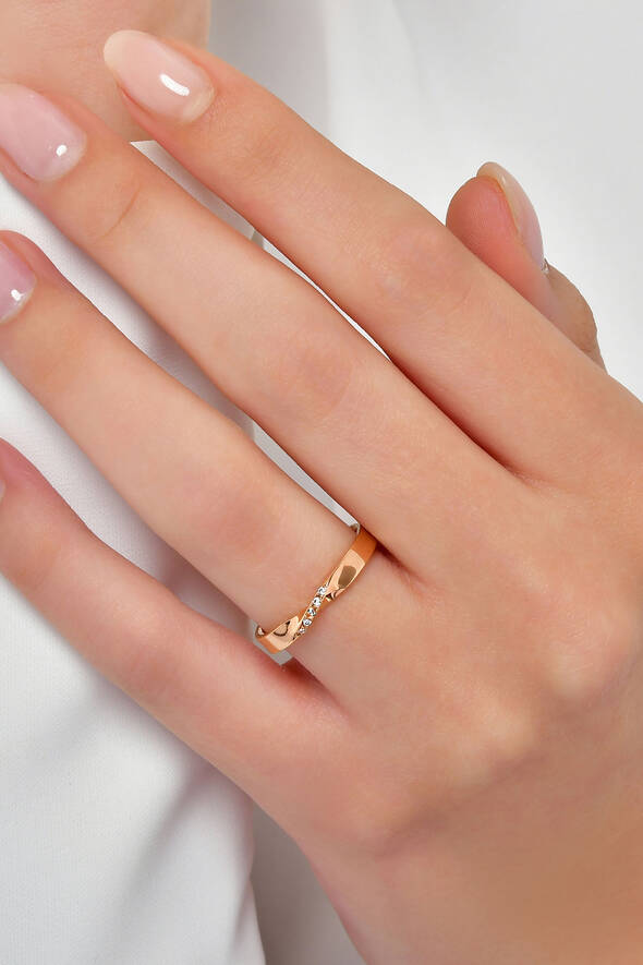 Kıvrımlı Taşlı Altın Alyans - 2