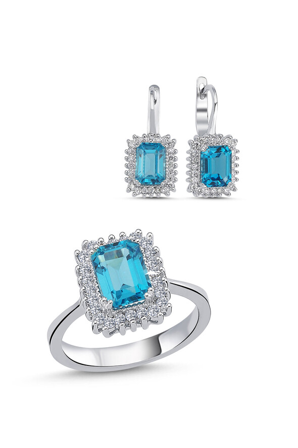 Mavi Topaz İkili Pırlanta Set - 1