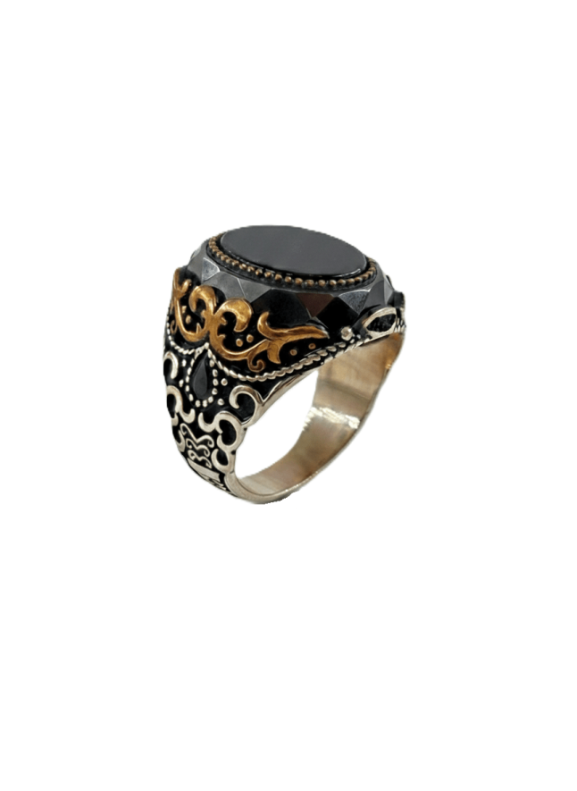 Motif Detaylı Erkek Gümüş Yüzük - 