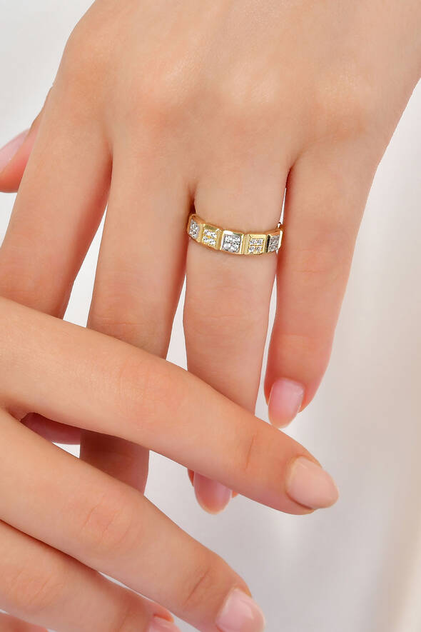 Parçalı Tasarım Altın Alyans - 2