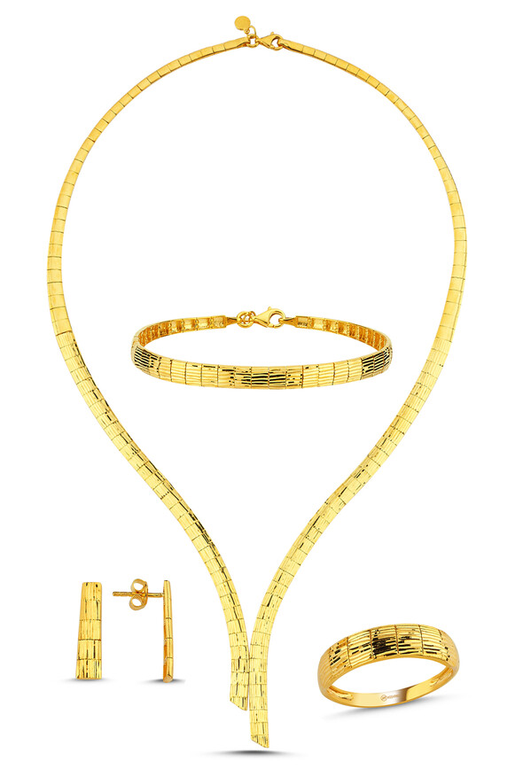 Parlak Yüzeyli Altın Dörtlü Set - 