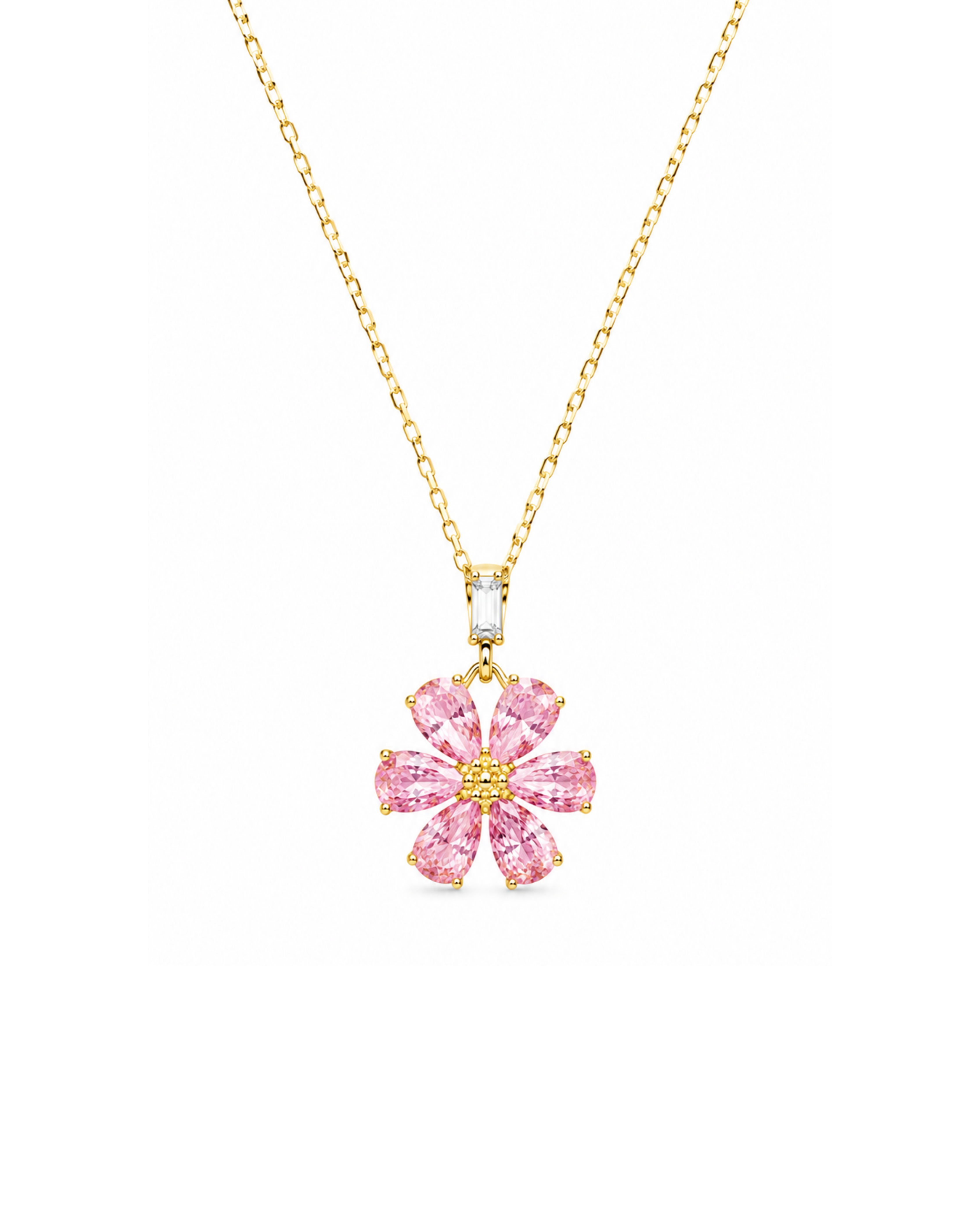 Pembe Çiçekli Taşlı Altın Kolye - 