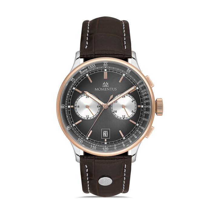 Rose Gold Çerçeveli Kahverengi Deri Kayışlı Erkek Kol Saati - 4