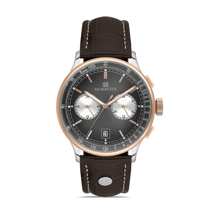 Rose Gold Çerçeveli Kahverengi Deri Kayışlı Erkek Kol Saati - 4