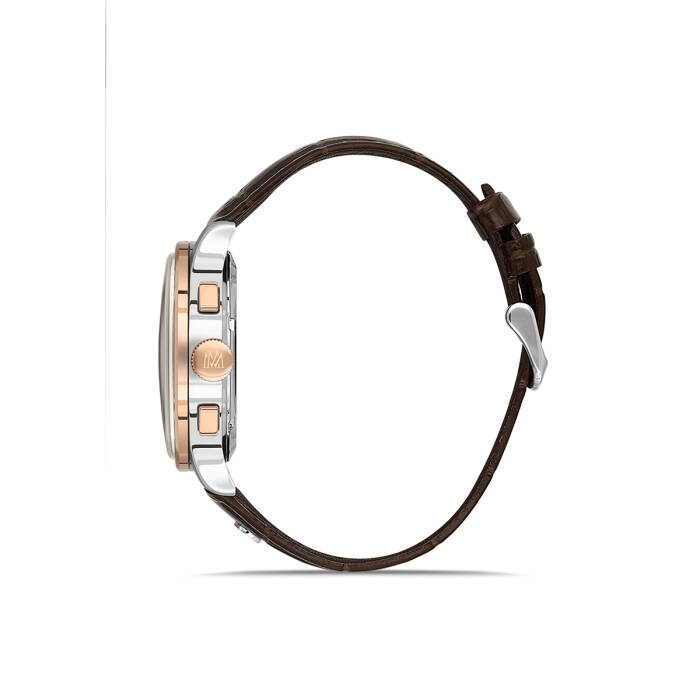 Rose Gold Çerçeveli Kahverengi Deri Kayışlı Erkek Kol Saati - 2