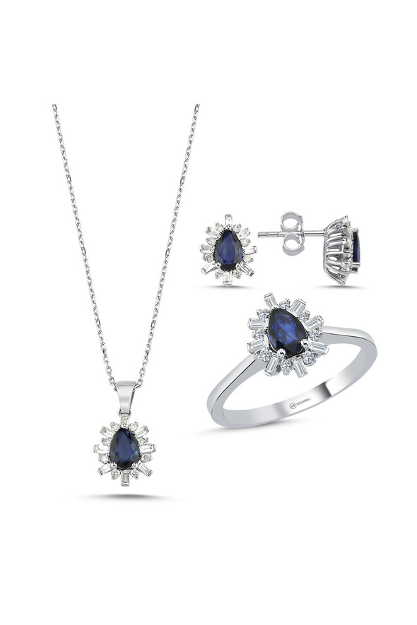 Safirli Üçlü Pırlanta Set - 