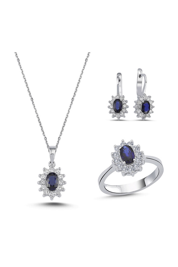 Safirli Üçlü Pırlanta Set - 