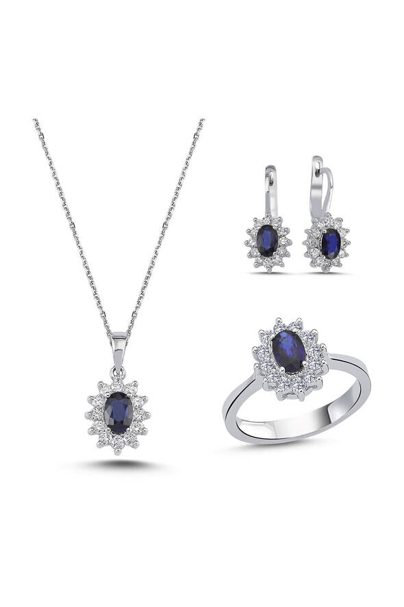 Safirli Üçlü Pırlanta Set - 1