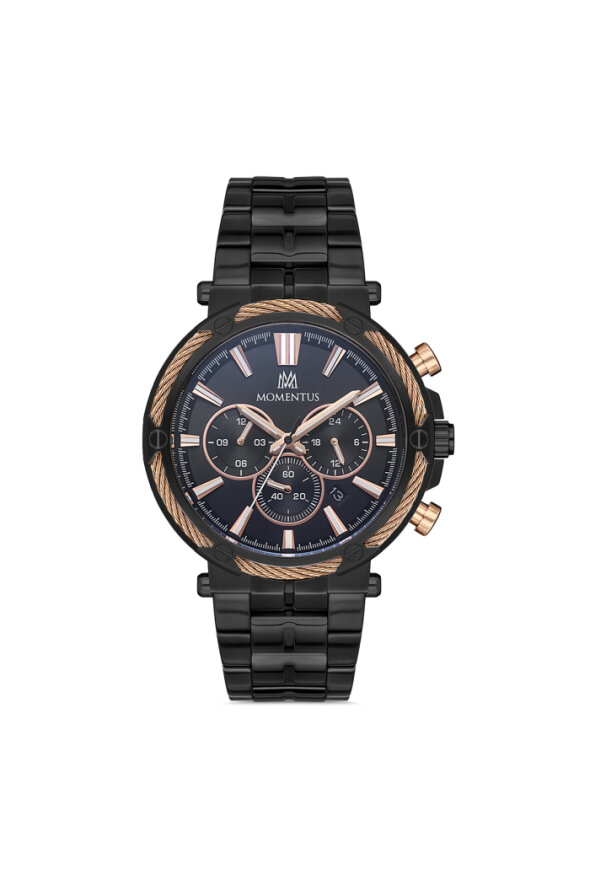 Siyah Kadranlı Çelik Multifonksiyon Erkek Kol Saati - 