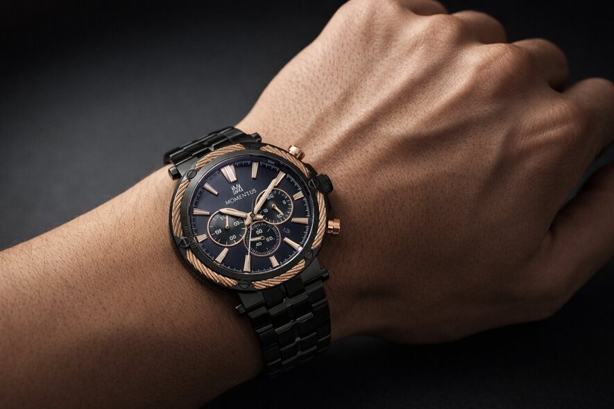 Siyah Kadranlı Çelik Multifonksiyon Erkek Kol Saati - 5