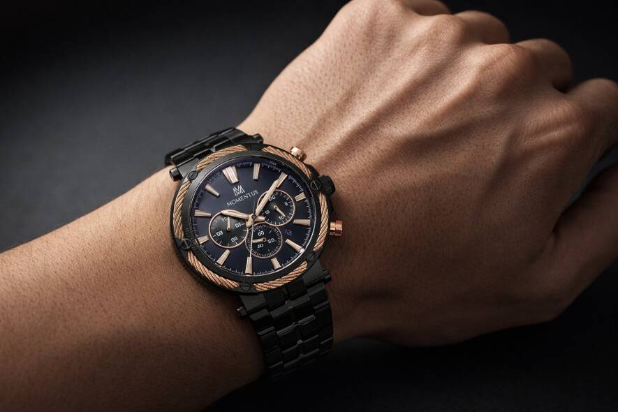 Siyah Kadranlı Çelik Multifonksiyon Erkek Kol Saati - 5