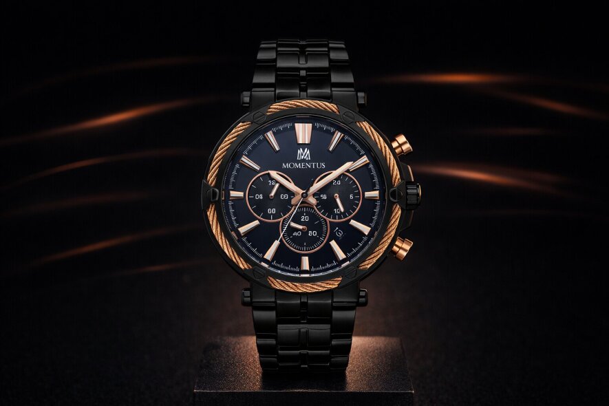 Siyah Kadranlı Çelik Multifonksiyon Erkek Kol Saati - 6