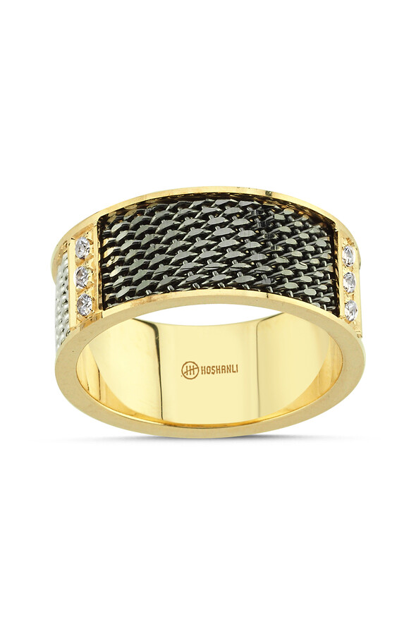 Siyah Örgü Detaylı Altın Alyans - 