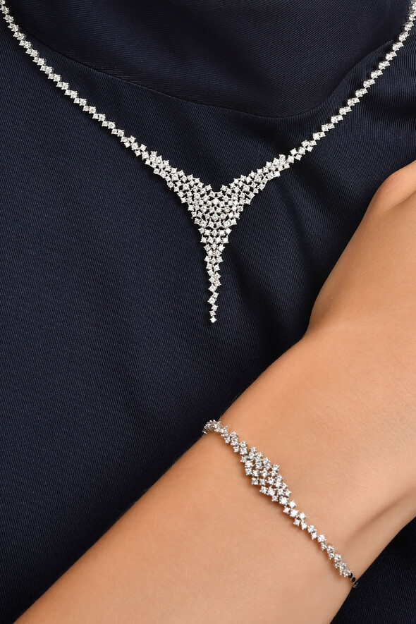 Taşlı Altın Üçlü Set - 2