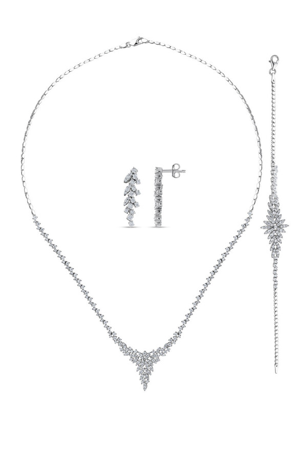 Taşlı Altın Üçlü Set - 