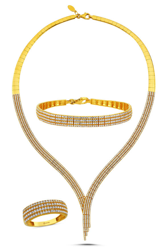Taşlı Altın Üçlü Set - 1