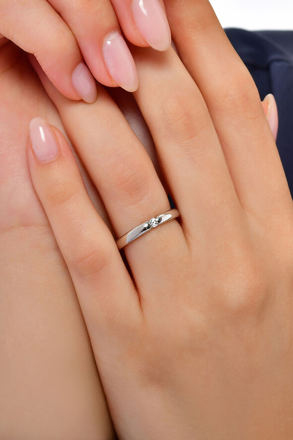 Tek Taşlı Altın Alyans - (1)